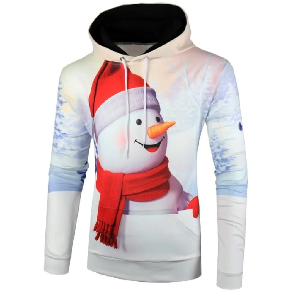 Christmas Snowman Printed Pocket Hoodie - Fansmadedirect