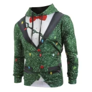 Christmas String Light Faux Collar Printed Drawstring Hoodie - Greenish Blue Fansmadedirect