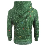 Christmas String Light Faux Collar Printed Drawstring Hoodie - Greenish Blue Fansmadedirect