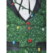 Christmas String Light Faux Collar Printed Drawstring Hoodie - Greenish Blue Fansmadedirect