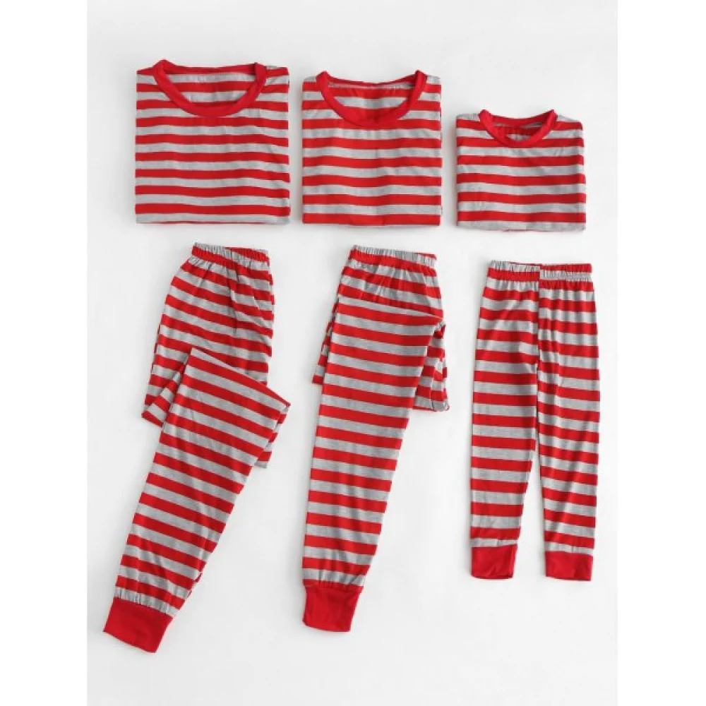 Christmas Striped Print Family Pajamas Set - Red Kid Fansmadedirect