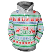 Christmas Theme Deer Printed Pullover Hoodie - Gray Fansmadedirect