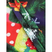 Christmas Theme Print Hidden Button Shirt - Pine Green Fansmadedirect