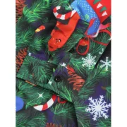 Christmas Theme Print Hidden Button Shirt - Pine Green Fansmadedirect