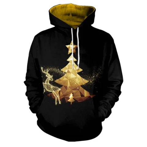 Christmas Theme Print Long Sleeve Hoodie - Black Fansmadedirect