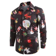 Christmas Theme Printed Long Sleeve Shirt - Black Fansmadedirect