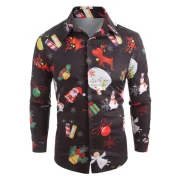 Christmas Theme Printed Long Sleeve Shirt - Black Fansmadedirect