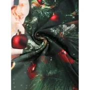 Christmas Tree Cat Print Drawstring Hoodie - Dark Forest Green Fansmadedirect