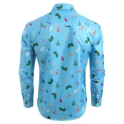 Christmas Tree Printed Turn Down Collar hirt - Robin Egg Blue Fansmadedirect
