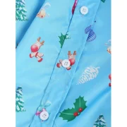 Christmas Tree Printed Turn Down Collar hirt - Robin Egg Blue Fansmadedirect