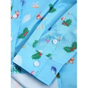 Christmas Tree Printed Turn Down Collar hirt - Robin Egg Blue Fansmadedirect