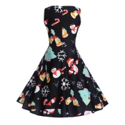 Christmas Vintage Printed Pin Up Dress - Black Fansmadedirect
