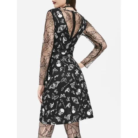 Cobweb Lace kull Moth Mini Halloween Dress - Black Fansmadedirect