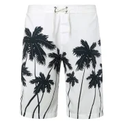 Coconut Palms Print Drawstring Board Shorts - White Fansmadedirect