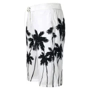 Coconut Palms Print Drawstring Board Shorts - White Fansmadedirect