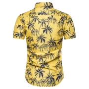 Coconut Tree Print Button Up Shirt - Yellow Fansmadedirect