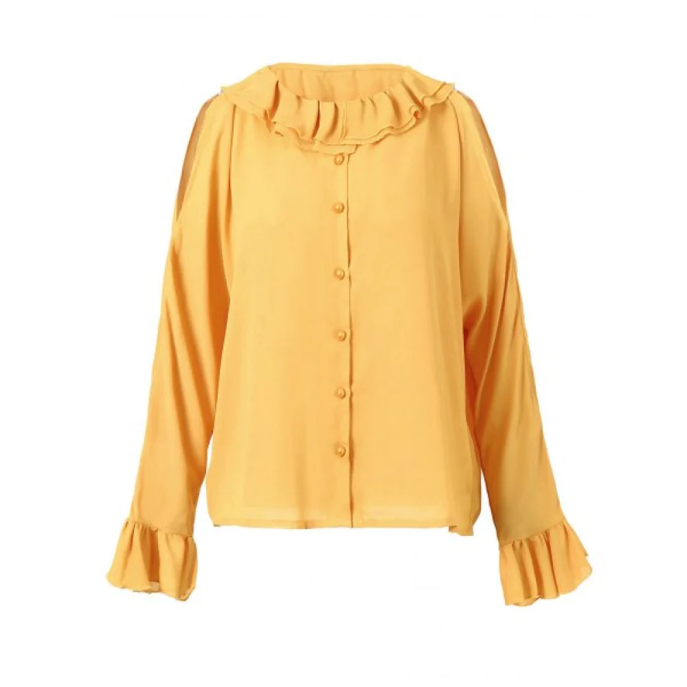 Cold houlder Bell leeve Blouse - Bright Yellow Fansmadedirect