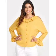 Cold houlder Bell leeve Blouse - Bright Yellow Fansmadedirect