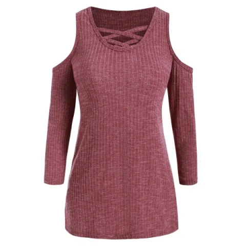 Cold houlder Criss Cross Three Quarter leeves Tee - Tulip Pink Fansmadedirect