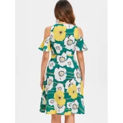Cold houlder Floral Print Dress - Green Fansmadedirect