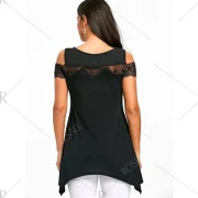 Cold houlder Lace Panel Handkerchief T-shirt - Black Fansmadedirect