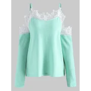 Cold houlder Lace Panel weater - Light Aquamarine Fansmadedirect