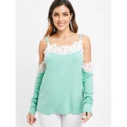 Cold houlder Lace Panel weater - Light Aquamarine Fansmadedirect