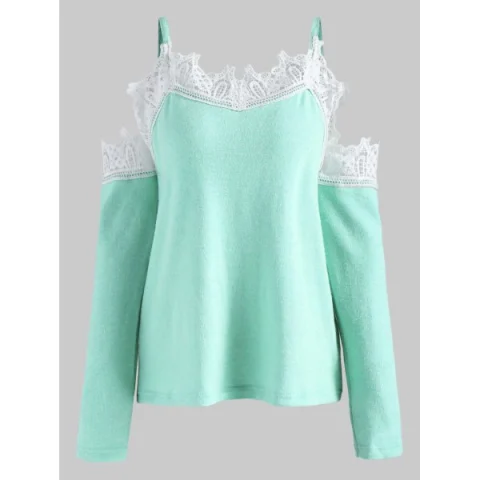 Cold houlder Lace Panel weater - Light Aquamarine Fansmadedirect