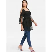Cold Shoulder ace Applique Flounced Blouse - Black Fansmadedirect