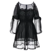 Cold Shoulder ace Applique Flounced Blouse - Black Fansmadedirect