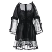 Cold Shoulder ace Applique Flounced Blouse - Black Fansmadedirect