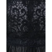 Cold Shoulder ace Applique Flounced Blouse - Black Fansmadedirect