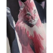 Cold Shoulder Cat Print High Waist Dress - Black Fansmadedirect