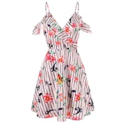 Cold Shoulder Flower and Musical Note Print Dress - ight Pink Fansmadedirect