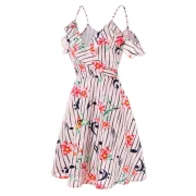 Cold Shoulder Flower and Musical Note Print Dress - ight Pink Fansmadedirect