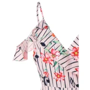 Cold Shoulder Flower and Musical Note Print Dress - ight Pink Fansmadedirect