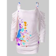 Cold Shoulder Ladder Cut Out Blood Splatter T-Shirt - Fansmadedirect