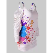 Cold Shoulder Ladder Cut Out Blood Splatter T-Shirt - Fansmadedirect