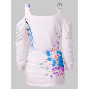 Cold Shoulder Ladder Cut Out Blood Splatter T-Shirt - Fansmadedirect