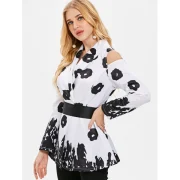 Cold Shoulder Printed Coat - White Fansmadedirect