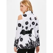 Cold Shoulder Printed Coat - White Fansmadedirect