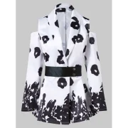 Cold Shoulder Printed Coat - White Fansmadedirect