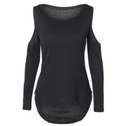 Cold Shoulder Scoop Neck High-Low Hem T-Shirt - Black Fansmadedirect