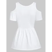 Cold Shoulder Solid T Shirt - White Fansmadedirect