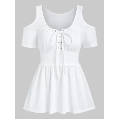 Cold Shoulder Solid T Shirt - White Fansmadedirect