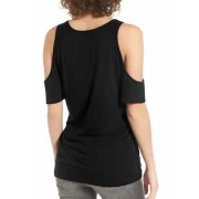 Cold Shoulder Twist Front Plain T-shirt - Black Fansmadedirect
