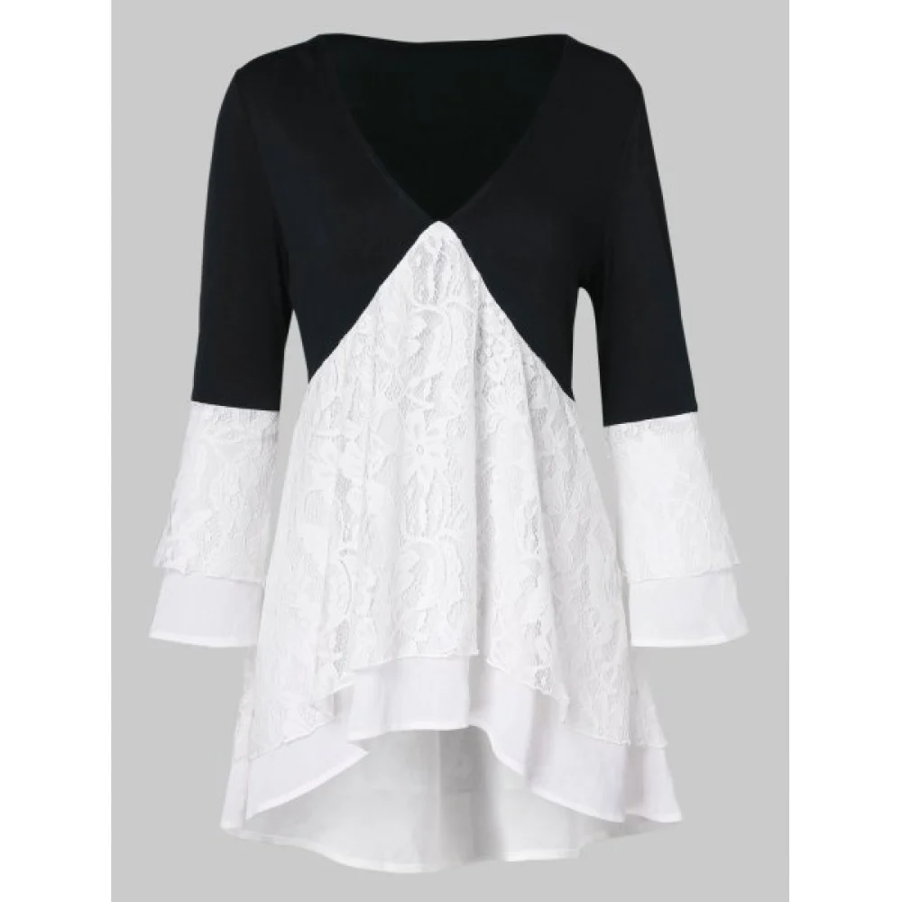 Color Block ace Insert Empire Waist Blouse - White Fansmadedirect