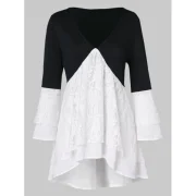Color Block ace Insert Empire Waist Blouse - White Fansmadedirect