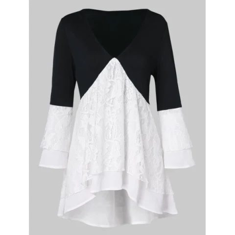 Color Block ace Insert Empire Waist Blouse - White Fansmadedirect