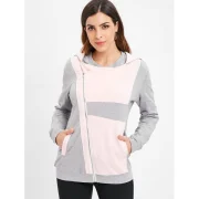 Color Block Asymmetrical Zip Hoodie - Gray Fansmadedirect